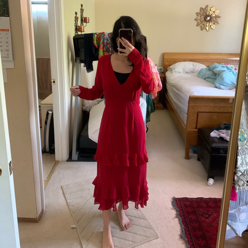 long sleeve red midi / maxi dress